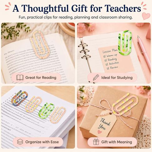 20 Sets Jumbo Acrylic Paper Clips, Cute Pencil Teacher Paper Clips with Greeting Cards and Individual Bags, 5 Colors Bookmark Clips for Teachers, Classroom, Back to School Supplies in Kuwait