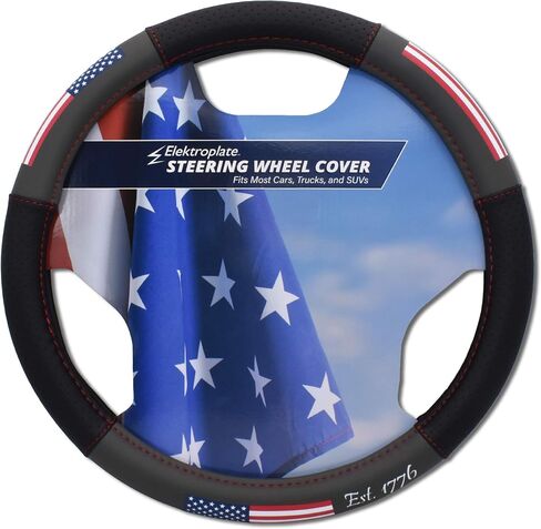 Elektroplate USA Flag Premium Steering Wheel Cover - Large Size - Fits SUVs and Trucks with Diameter 15.5" to 16.2" in Kuwait