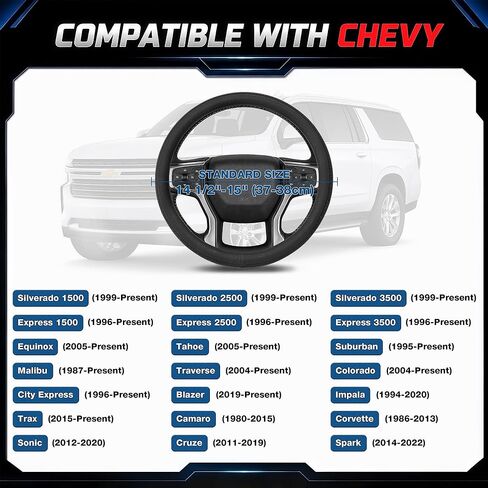 Steering Wheel Cover for Chevy Silverado Express Equinox Tahoe Suburban Malibu Traverse Colorado, Standard Size 14.5-15", Black Carbon Fiber in Saudi Arabia