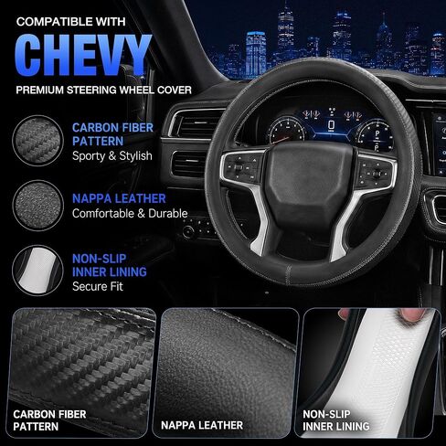 Steering Wheel Cover for Chevy Silverado Express Equinox Tahoe Suburban Malibu Traverse Colorado, Standard Size 14.5-15", Black Carbon Fiber in Saudi Arabia