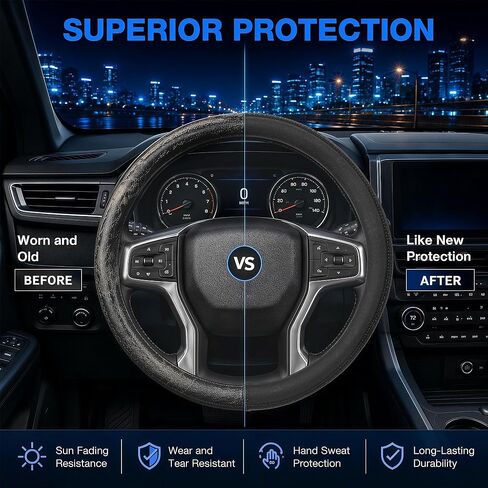 Steering Wheel Cover for Chevy Silverado Express Equinox Tahoe Suburban Malibu Traverse Colorado, Standard Size 14.5-15", Black Carbon Fiber in Saudi Arabia