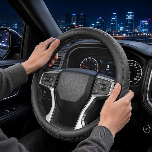 Steering Wheel Cover for Chevy Silverado Express Equinox Tahoe Suburban Malibu Traverse Colorado, Standard Size 14.5-15", Black Carbon Fiber in Saudi Arabia