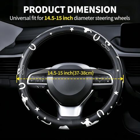 Western Cowboy Pattern PU Leather Steering Wheel Cover, Non-Slip Neoprene Lining, Universal Fit 14.5-15 Inch for Car, Truck, SUV in Saudi Arabia