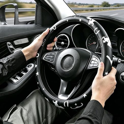 Western Cowboy Pattern PU Leather Steering Wheel Cover, Non-Slip Neoprene Lining, Universal Fit 14.5-15 Inch for Car, Truck, SUV in Saudi Arabia