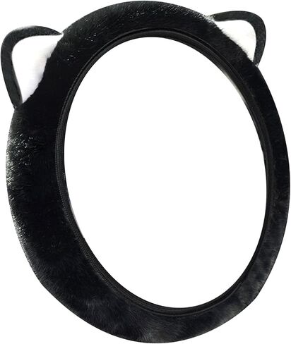 Car Steering Wheel Cover, Cute Steering Wheel Protector with Cat Ears, Fluffy Soft Plush for Winter Warm, Universal Fit 15 inches for Car, SUV, Elastic & Anti-Slip (Black/Pink) in Kuwait