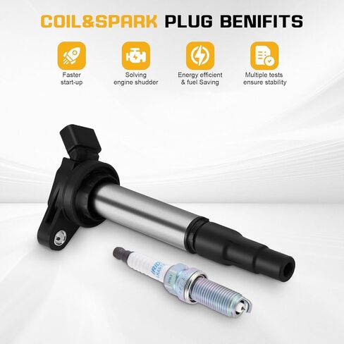 Set of 4 Ignition Coil UF596 and Iridium Spark Plugs 93501 Replacement for UF596 UF619 C1714 90919-02252 in Kuwait