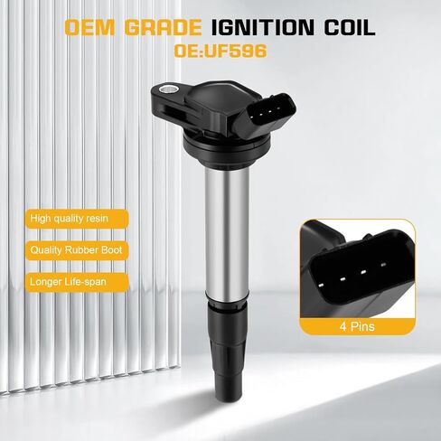 Set of 4 Ignition Coil UF596 and Iridium Spark Plugs 93501 Replacement for UF596 UF619 C1714 90919-02252 in Kuwait