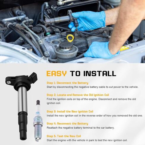 Set of 4 Ignition Coil UF596 and Iridium Spark Plugs 93501 Replacement for UF596 UF619 C1714 90919-02252 in Kuwait