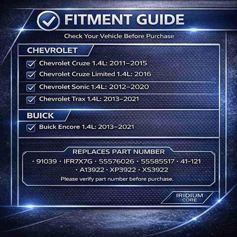 Iridium Spark Plugs 4 Pack | Fit for 2011-2015 Chevrolet Cruze/Sonic/Trax 1.4L, 2012-2020 Buick Encore 1.4L | Replaces 91039, IFR7X7G, 41-121, 55585517 in Saudi Arabia