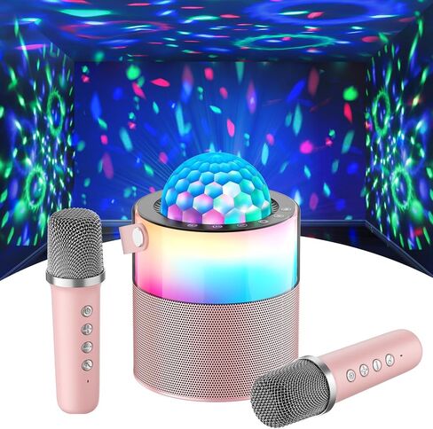 Karaoke Machine, Mini Portable Bluetooth Speaker Wireless with 2 Wireless Mics for Adults Kids Singing Machine, Disco LED Lights for Travel Girls Boys Home Party Gifts (Pink) in Saudi Arabia