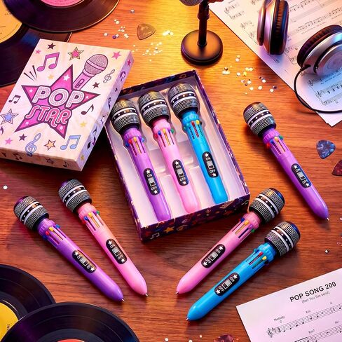 12 قطعة من أقلام الميكروفون متعددة الألوان للحفلات K-pop مقاس 0.7 مم 10 في 1 أقلام ميكروفون ملونة للكاريوكي في الثمانينيات والتسعينيات ومستلزمات حفلات أعياد الميلاد in Kuwait