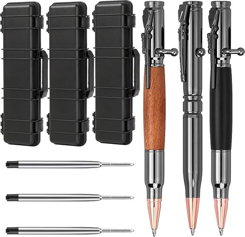 3 Sets Bolt Bullet Pens Gift Box Rifle Clip Solid Brass Pen Black Ink Refills for Men Gun Lover Dad Husband Boyfriend Teacher Christmas Valentine Gift (Classic) in Kuwait