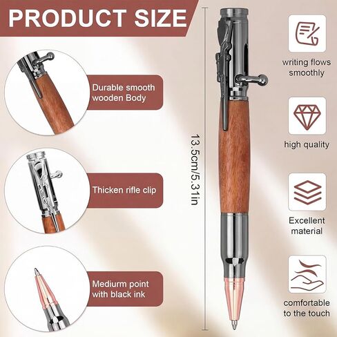 3 Sets Bolt Bullet Pens Gift Box Rifle Clip Solid Brass Pen Black Ink Refills for Men Gun Lover Dad Husband Boyfriend Teacher Christmas Valentine Gift (Classic) in Kuwait