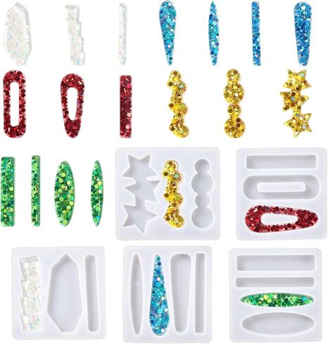 5 Pack Deep Hair Clip Silicone Molds Resin Molds Hairpin Casting Mold Set Kit Silicone Clips Jewelry Mold Hair Stick for Keychain Bookmark Pendant Crafts Making DIY in Saudi Arabia