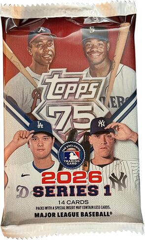 مجموعة Topps 2026 Series 1 للبيسبول، حزمة رقائق ميجا مختومة حصريًا من المصنع مع 14 بطاقة نعناع تحتفل بالذكرى السنوية الخامسة والسبعين لتأسيس Topps - ابحث عن السيارات والآثار والمتوازيات والإدراج والمبتدئين والمزيد in Kuwait