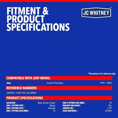 JC Whitney JFBAJCWBHH00312 خرطوم هيدروليكي للفرامل الخلفية اليسرى - متوافق مع جيب جراند شيروكي 1999-2004 in Kuwait