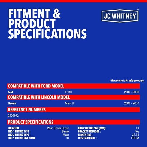 خرطوم هيدروليكي JC Whitney JFBAJCWBHH00211 للفرامل الخلفية اليسرى - متوافق مع Ford F-150 2004-2008، Lincoln Mark LT 2006-2007 in Kuwait