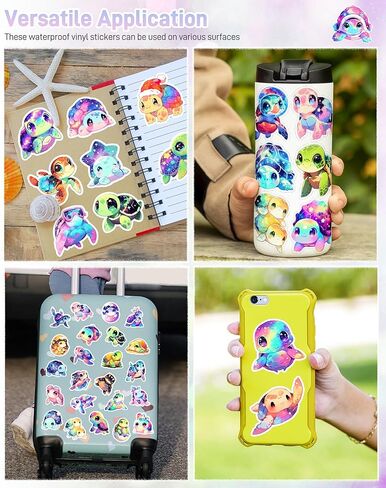Cute Sea Turtle Stickers for Kids,100 Pcs Cartoon Tortoise Sticker Pack for Water Bottle,Laptop, Waterproof Colorful Ocean Animal Vinyl Decals for Girls Boys, Turtle Party Favors in Saudi Arabia