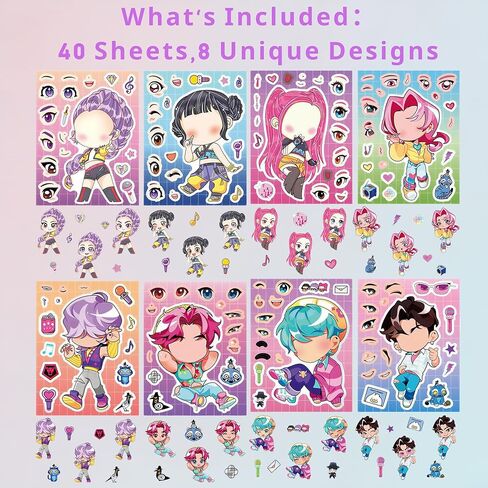 40Pcs DIY Creative Sticker Set for Demon Movie Hunters - Waterproof Vinyl Merch for Water Bottles, Laptops, Journals - 8 Unique Designs Featuring Rumi, Zoey, Mira - Ideal Kpop Gifts for Girls & Fans in Saudi Arabia
