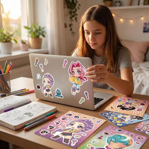40Pcs DIY Creative Sticker Set for Demon Movie Hunters - Waterproof Vinyl Merch for Water Bottles, Laptops, Journals - 8 Unique Designs Featuring Rumi, Zoey, Mira - Ideal Kpop Gifts for Girls & Fans in Saudi Arabia