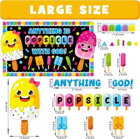 Summer Ice Pop Bulletin Board Decorations Set, Christian Sunday School Classroom Decoration Religious Sweet Colorful Popsicle Cutouts May June Library VBS Church Window Wall Decor for Teacher in Saudi Arabia