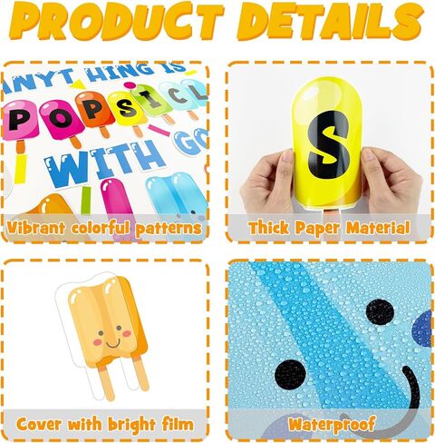 Summer Ice Pop Bulletin Board Decorations Set, Christian Sunday School Classroom Decoration Religious Sweet Colorful Popsicle Cutouts May June Library VBS Church Window Wall Decor for Teacher in Saudi Arabia
