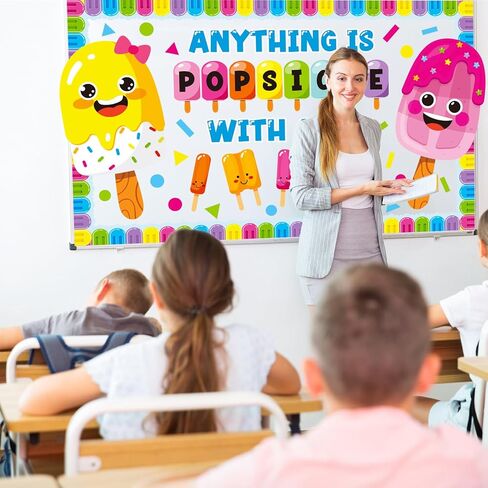 Summer Ice Pop Bulletin Board Decorations Set, Christian Sunday School Classroom Decoration Religious Sweet Colorful Popsicle Cutouts May June Library VBS Church Window Wall Decor for Teacher in Saudi Arabia