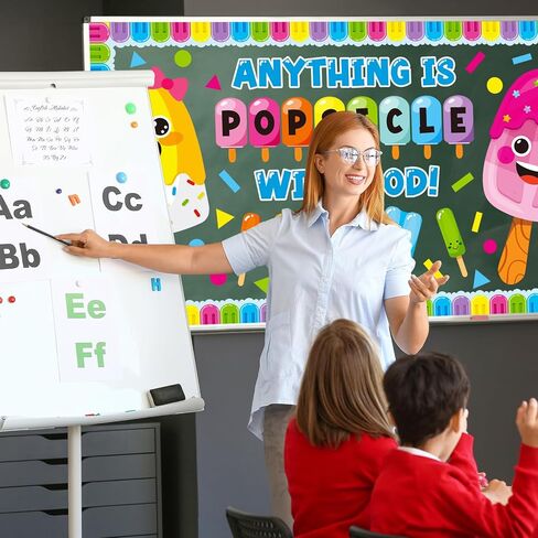 Summer Ice Pop Bulletin Board Decorations Set, Christian Sunday School Classroom Decoration Religious Sweet Colorful Popsicle Cutouts May June Library VBS Church Window Wall Decor for Teacher in Saudi Arabia
