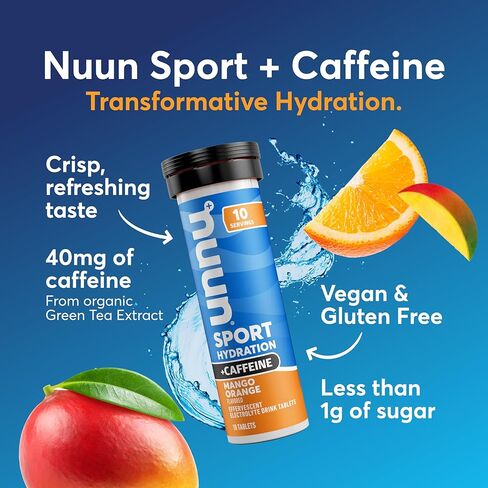 Nuun Sport + Caffeine Electrolete أقراص - قابلة للذوبان في الماء ، صندوق نكهة مختلطة ، 5 شوارد أساسيات للترطيب ، مزيج مشروب السكر 1G ، نباتي ، غير محلي ، 4 حزمة (40 حصص) in Kuwait