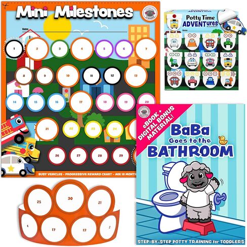 Potty TIME Adventures + MINI MILESTONES (2PK) Bundle: Reward Charts - Activity Boards - Over 800 Stickers - 14 Wooden Blocks (Busy Vehicles) in Saudi Arabia