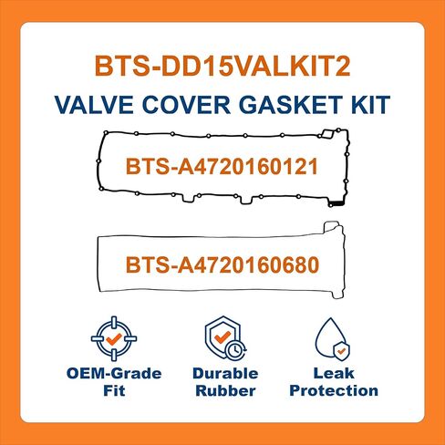 BTS-DD15VALKIT2 مجموعة حشية غطاء الصمام، متوافقة مع محرك ديترويت ديزل DD15، قطعتان بديلتان لما بعد البيع لـ OEM A4720160121 A4720160680، Kit de Junta de Tapa de Válvulas in Kuwait
