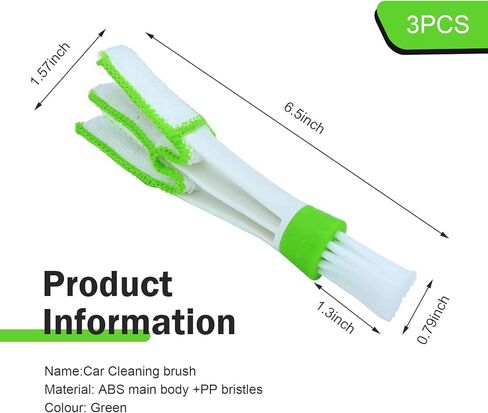 3 PCS Mini Car Air Vent Gap Duster Brush, Double Ended Soft Bristle Dashboard Window Blind Duster, Deep Cleaning Car Interior Dust Remover Tool for Most Cars SUVs Trucks (Green) in Saudi Arabia