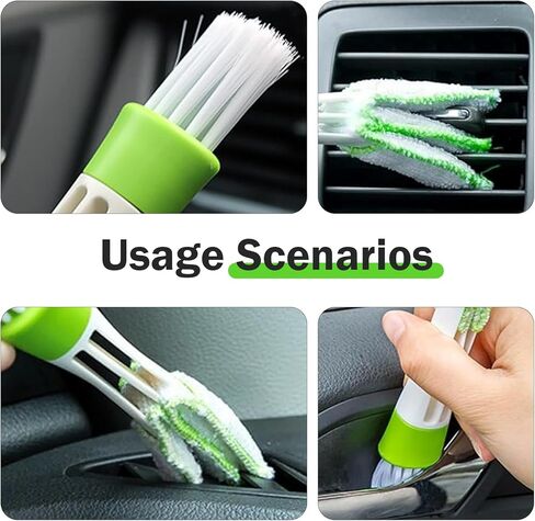 3 PCS Mini Car Air Vent Gap Duster Brush, Double Ended Soft Bristle Dashboard Window Blind Duster, Deep Cleaning Car Interior Dust Remover Tool for Most Cars SUVs Trucks (Green) in Saudi Arabia