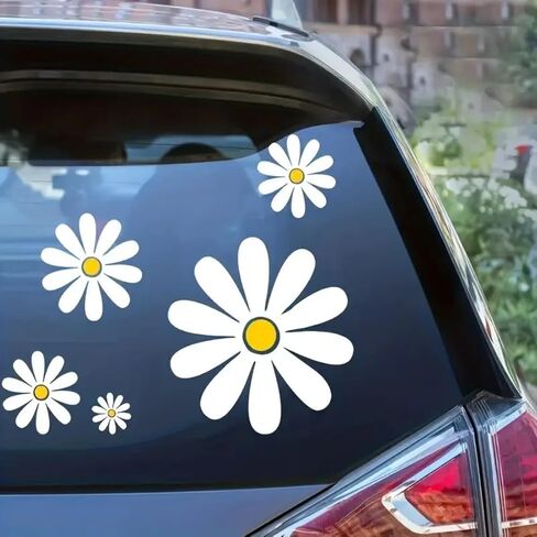 5pcs Daisy Pattern Vinyl Decal, Suitable for Car Windows, Bumper, Laptops, Glass, Walls, Waterproof Exterior Car Accessories - Indoor Outdoor Use, Blocking Scratches Stickers #2BZ218 in Saudi Arabia