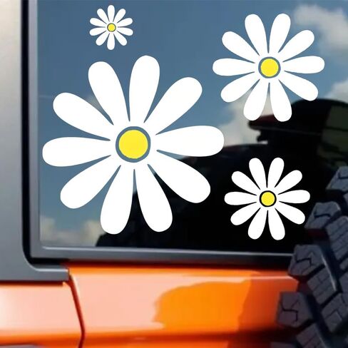 5pcs Daisy Pattern Vinyl Decal, Suitable for Car Windows, Bumper, Laptops, Glass, Walls, Waterproof Exterior Car Accessories - Indoor Outdoor Use, Blocking Scratches Stickers #2BZ218 in Saudi Arabia