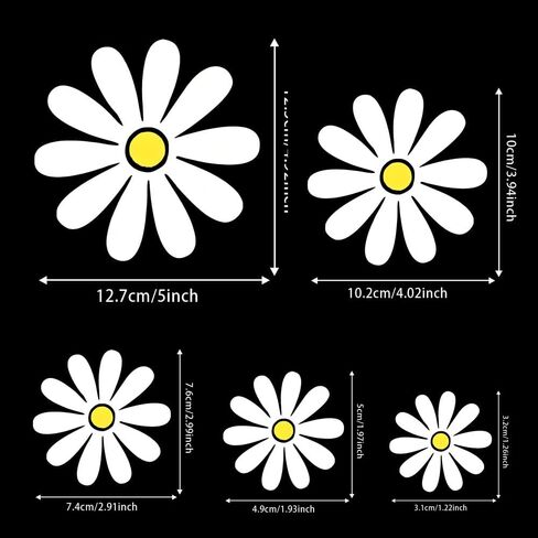 5pcs Daisy Pattern Vinyl Decal, Suitable for Car Windows, Bumper, Laptops, Glass, Walls, Waterproof Exterior Car Accessories - Indoor Outdoor Use, Blocking Scratches Stickers #2BZ218 in Saudi Arabia