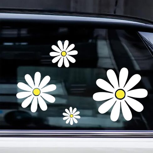 5pcs Daisy Pattern Vinyl Decal, Suitable for Car Windows, Bumper, Laptops, Glass, Walls, Waterproof Exterior Car Accessories - Indoor Outdoor Use, Blocking Scratches Stickers #2BZ218 in Saudi Arabia