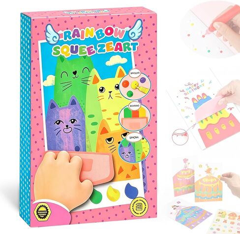 duxoia Rainbow Squeeze Art Kit، مجموعة فنون قوس قزح، مجموعة فنية من ورق الخدش السحري، مجموعة طلاء ممسحة إبداعية، بطاقات بريدية DIY خدش فنية للحفلات هدايا عيد ميلاد جديدة (وردي) in Kuwait