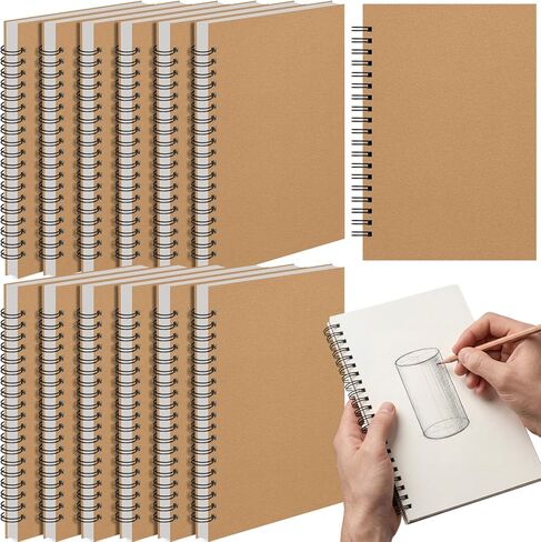 Leelosp 12 Pcs Blank Sketch Books 5.1" X 7.5" Kraft Unlined Drawing Spiral Notebook Bulk Soft Cover Student Sketchbooks Memo Notepad for Drawing Art Back to School Gift 60 Pages/30 Sheets 100GSM in Kuwait