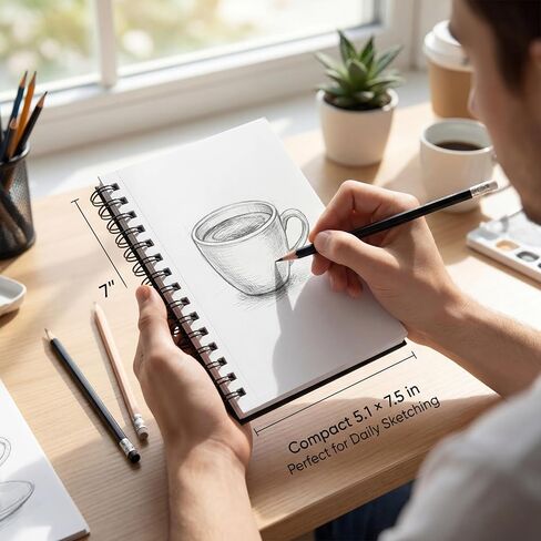 Leelosp 12 Pcs Blank Sketch Books 5.1" X 7.5" Kraft Unlined Drawing Spiral Notebook Bulk Soft Cover Student Sketchbooks Memo Notepad for Drawing Art Back to School Gift 60 Pages/30 Sheets 100GSM in Kuwait