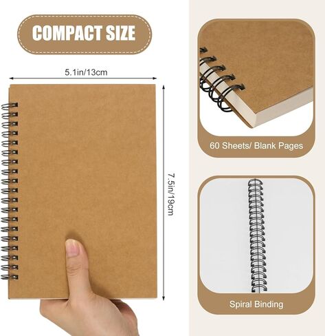 Leelosp 12 Pcs Blank Sketch Books 5.1" X 7.5" Kraft Unlined Drawing Spiral Notebook Bulk Soft Cover Student Sketchbooks Memo Notepad for Drawing Art Back to School Gift 60 Pages/30 Sheets 100GSM in Kuwait
