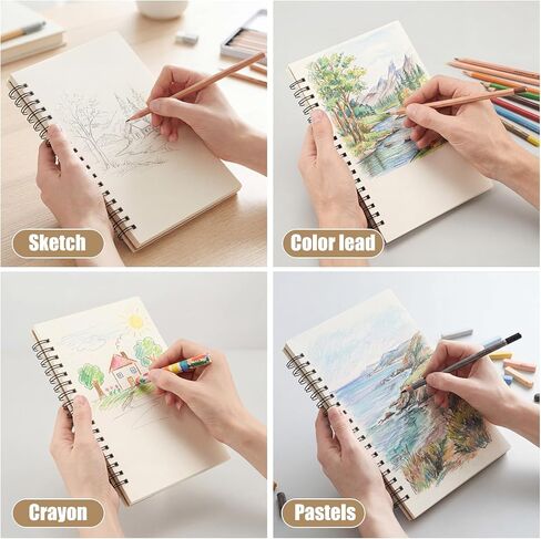 Leelosp 12 Pcs Blank Sketch Books 5.1" X 7.5" Kraft Unlined Drawing Spiral Notebook Bulk Soft Cover Student Sketchbooks Memo Notepad for Drawing Art Back to School Gift 60 Pages/30 Sheets 100GSM in Kuwait