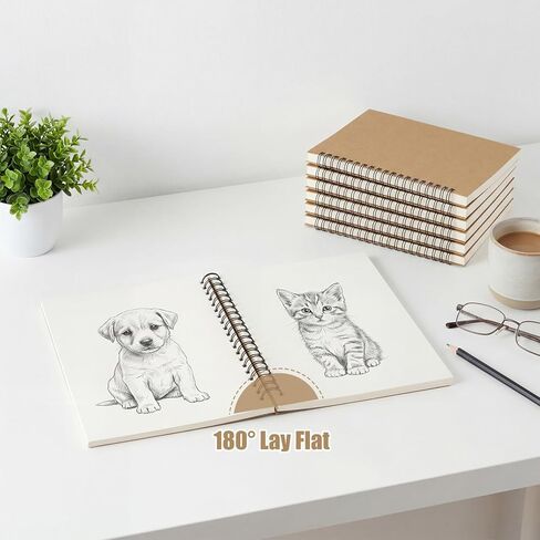 Leelosp 12 Pcs Blank Sketch Books 5.1" X 7.5" Kraft Unlined Drawing Spiral Notebook Bulk Soft Cover Student Sketchbooks Memo Notepad for Drawing Art Back to School Gift 60 Pages/30 Sheets 100GSM in Kuwait