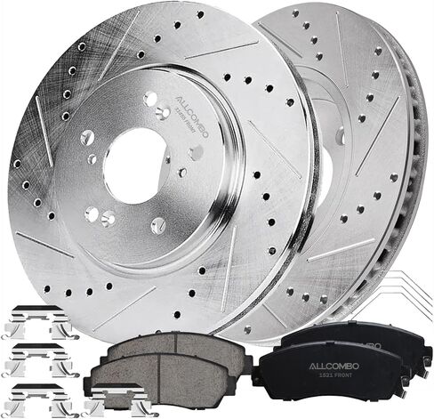 ALLCOMBO 11.65" Front Brake Kit for 2007 2008 2009 2010 2011 2012 2013 2014 2015 2016 Honda CR-V, 2010 2011 2012 2013 2014 2015 Honda Crosstour Brakes and Rotors Kit, Drilled Slotted Replacement in Kuwait