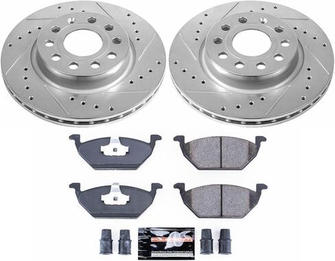 PowerStop Front Brake Kit for Volkswagen Jetta 2011-15 - Drilled and Slotted Disc Rotors with Carbon-Fiber Ceramic Brake Pads Replacement, K6041 in Kuwait