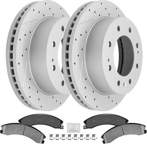 Front Brake Kits Fit for Chevy Silverado 2500 3500 HD GMC Sierra 2500 3500 HD 2011 2012 2013 2014 2015 2016 2017 2018 2019 Drilled Slotted Vented Rotor & Ceramic Brake Pad Set with Hardware in Kuwait