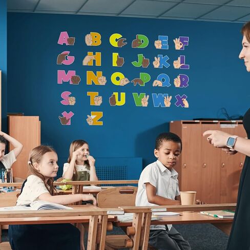Sabary 26 Pieces Back to School Asl Alphabet Bulletin Board Wall Decorations for Classroom Abc Signal hand Language Flash Cards for Back to School Pre-school Kindergarten Elementary Nursery Homeschool in Kuwait