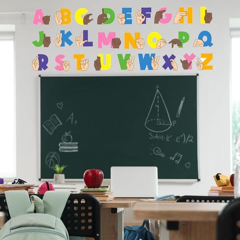 Sabary 26 Pieces Back to School Asl Alphabet Bulletin Board Wall Decorations for Classroom Abc Signal hand Language Flash Cards for Back to School Pre-school Kindergarten Elementary Nursery Homeschool in Kuwait