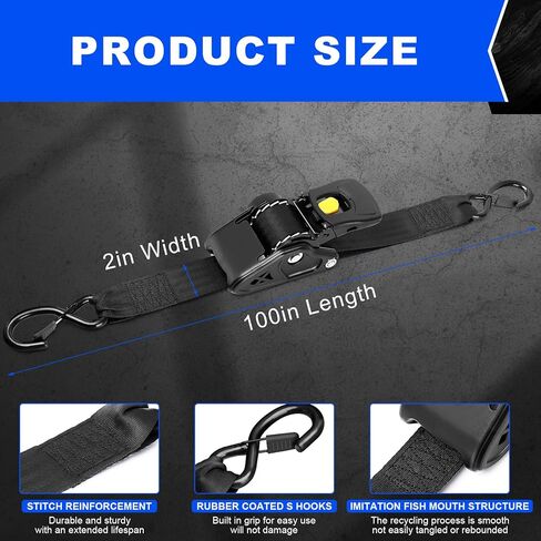 Retractable Ratchet Straps 2 Inch x 10 Feet, Heavy Duty Auto Retract Tie Down Straps, 3500 lb Break Strength Cargo Straps with Steel Hooks for Truck, Trailer, Moving, 2 Pack in Saudi Arabia