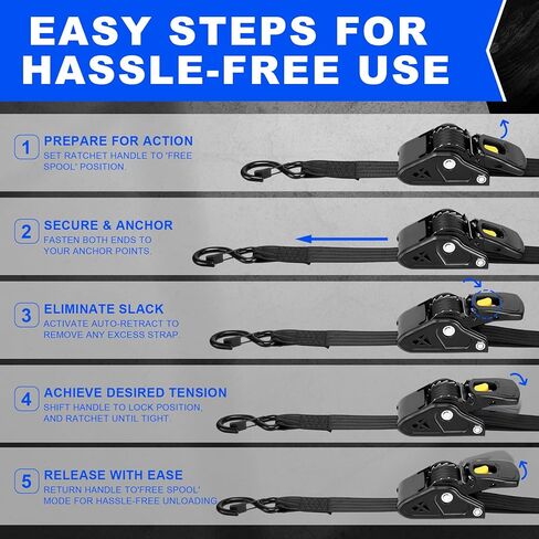 Retractable Ratchet Straps 2 Inch x 10 Feet, Heavy Duty Auto Retract Tie Down Straps, 3500 lb Break Strength Cargo Straps with Steel Hooks for Truck, Trailer, Moving, 2 Pack in Saudi Arabia